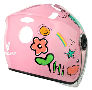 Casco de Motocicleta VRECASE Rosa de Media Cara con Diseño Gráfico, Visera Transparente y Carcasa de ABS - Product Image 6