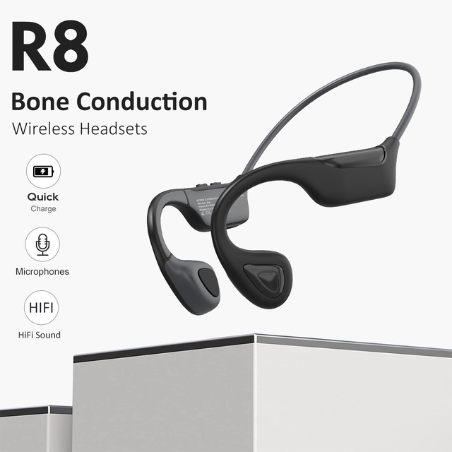 R8 2026 Bone Conduction Headphones V5.4 Wireless Sports Earbuds IPX6 Waterproof LED Indicator Ear-hook Button Control Type-C