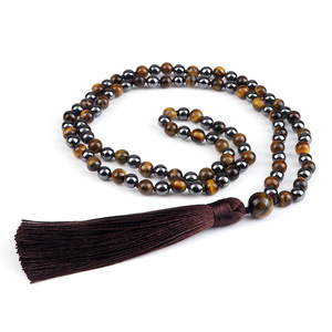 108 Beads Mala Handmade Colar atado Cor Marrom Borla 6mm Tiger Eye Gemstone Tasbih Colar - Product Image 6