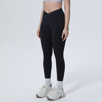 Nouveau Legging de Yoga Sans Couture en Nylon Double Face Couleur Unie, Taille Croisée Ajustée, Longueur Intégrale, Infroissable, Style Européen et Américain, pour le Commerce Transfrontalier