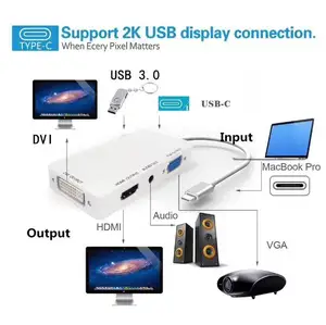 3 em 1 USB 3.1-Tipo C para HDMI + VGA + DVI Cabo Adaptador