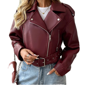Veste de moto en cuir d'agneau pour femmes, respirante, coupe-vent, doublure en coton, fermeture éclair, 2026 - Product Image 1