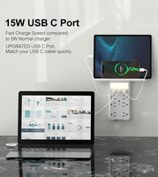 Multiprise 6 prises CA avec 2 ports USB-A + 1 port USB-C, chargeur rapide, veilleuse à détection automatique et protection contre les surtensions