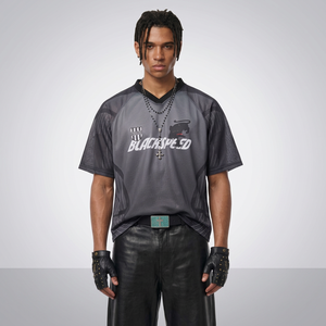 Nuevo conjunto de fútbol con estampado digital y cuello en V para verano 2026, con camiseta de manga corta transpirable y diseño calado para parejas - Product Image 1