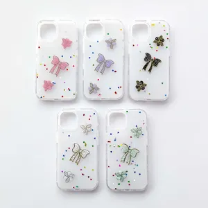 Solid Color Three-In-One Glue Painting + Accessories Bow Cell Phone Case for iPhone for Samsung for OPPO 2722