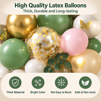 Kit de guirlande de ballons en latex mat de luxe, écologique, vert, rose nude, avec confettis dorés et autocollants papillons pour baby shower