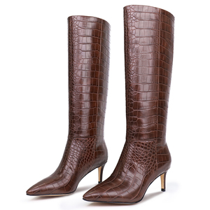 WETKISS Chaussures de marque personnalisées pour femmes, bottes montantes sexy, marron, <span class=keywords><strong>croco</strong></span>, mollet large pour femmes - Product Image 4