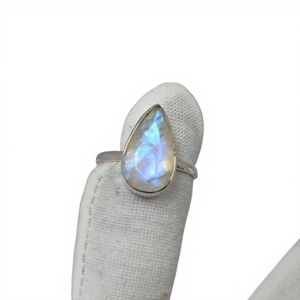 Water <b>Drop</b> <b>Rainbow</b> Moonstone 925 Sterling Silver Bezel Setting Gemstone Ring Minimalist Everyday Wear Unisex - Product Image 1