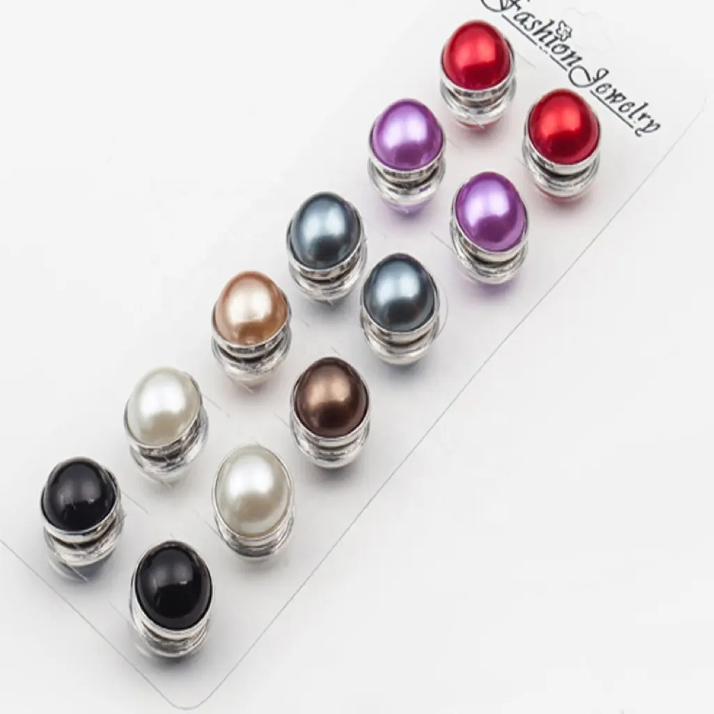 12Pcs Strong Magnet Metal Brooches for Women Pearl Round Hijab Pins Magnetic Safety Pin Scarf Buckle Muslim Fashion Jewelry