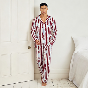 Ensemble de pyjamas pour hommes en coton rafraîchissant, motif rayé poisson, pyjama personnalisé en bambou, vêtements de nuit, fabricant en gros - Product Image 5
