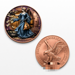 2026 Pièce de défi en cuivre fin de 1 once, colorée, thème « Vols bancaires : Lady Vault Robbery », souvenir de collection avec support de présentation étiqueté - Product Image 2