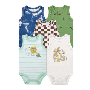 Unisexe été solide bébé barboteuse gilet usine exportation en gros sans manches Onesie décontracté Triangle <span class=keywords><strong>combinaison</strong></span> bouton pour garçons filles - Product Image 1