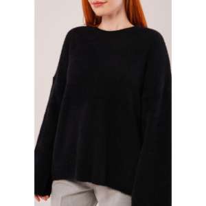 Pull noir ample et moelleux pour femme, décontracté, à manches longues, anti-boulochage, en tricot - Product Image 2