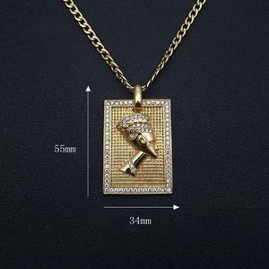 Yunnique Collier Pendentif Pharaon Égyptien en Acier Inoxydable Plaqué Or, Sertissage Pavé, Motif Visage Géométrique, Bijou Cadeau DZ130 - Product Image 4