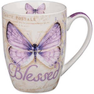 Taza de Café con Mariposa Púrpura Botánica, Regalos de Arte Cristiano, Versículo Bíblico Inspirador, Bendecido Jer. Contemporáneo sin plomo - Product Image 1