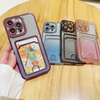 Étui de protection antichoc en TPU électroplaqué avec paillettes et porte-cartes pour iPhone 17, 16, 15, 14, 13, 12, 11 Pro Max