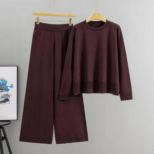 Completo Casual a Righe Primaverile e Autunnale per Donna, Maglione Ampio a Maniche Lunghe con Collo e Pantaloni a Gamba Larga alla Moda <span class=keywords><strong>0922</strong></span> - Product Image 3