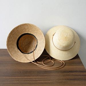 2025 New Arrival Fashion Trendy Palm Straw Floppy Hat Outdoor Travel <b>Sunscreen</b> Wide Brim Straw Bucket Hat with Windproof Strings - Product Image 2
