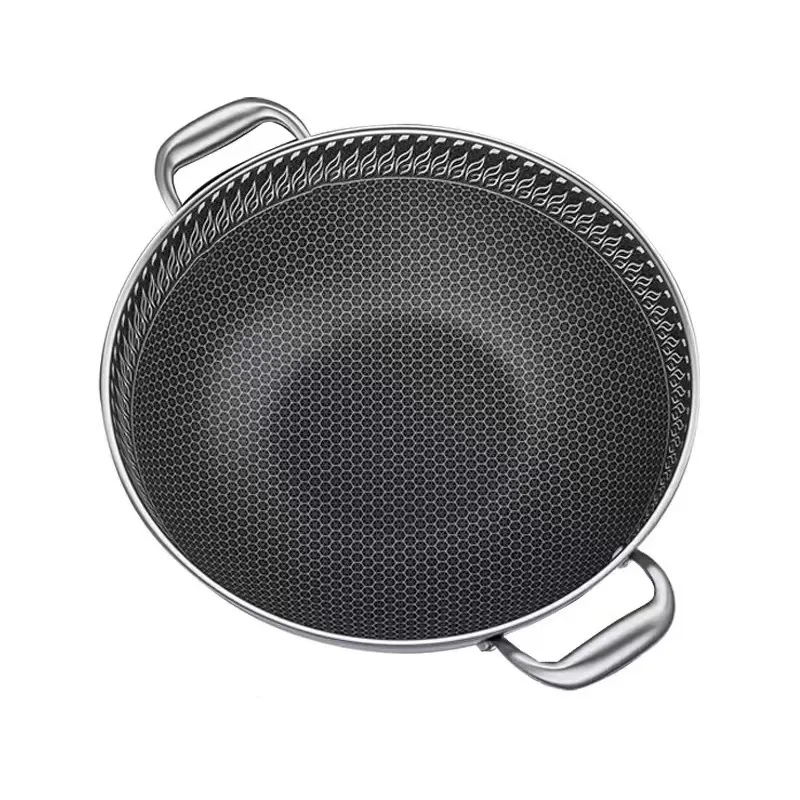 Honeycomb Binaural fry Pan Stainless Steel Deep Frying Pan For Restaurant