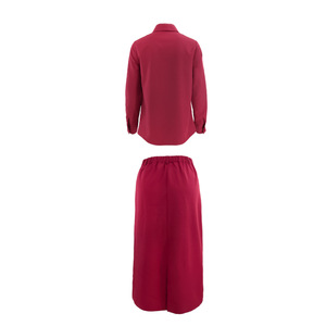 Women's Solid Color Business Casual Long-Sleeve Shirt & Collared Midi <b>Skirt</b> Two-Piece Set Fashion - Product Image 3