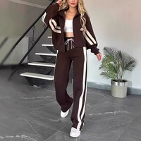 Ensemble veste zippée rayée et bas assortis pour femme, style Y2K, tenue de sport décontractée d'automne, vêtements de sport à blocs de couleur