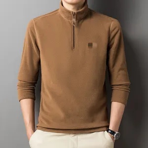 Sweter Lengan Panjang Kerah Ritsleting Pria, Hoodie Polo Kerah Ritsleting Kerah Panjang Modis Musim Gugur dan Musim Dingin