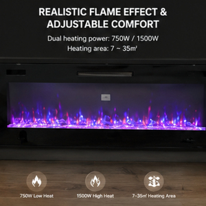 Modern Luxury <strong>TV</strong> <strong>Stand</strong> with <strong>Electric</strong> Fireplace,Black Media Living Room Furniture, Dual 750W/1500W Heater &amp; Multi-Color Flame - Product Image 5