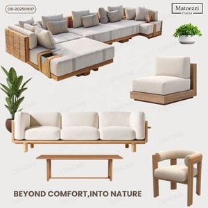 Meubles d'extérieur modernes en bois avec structure en aluminium et coussins résistants aux intempéries pour patio, <span class=keywords><strong>jardin</strong></span>, <span class=keywords><strong>salon</strong></span>, terrasse, resort, bord <span class=keywords><strong>de</strong></span> piscine - Product Image 3