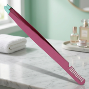 Pinzas Modernas para Cejas con Punta Puntiaguda, Diseño Duradero de Acero Inoxidable, Color Rosa con Función de Peine - Product Image 4