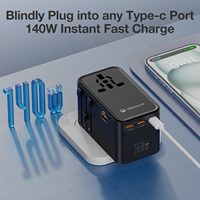 Adaptateur multi-prises Wontravel UK/EU PD à charge rapide GaN 160W pour téléphone portable, ordinateur portable et appareil photo avec port Type-C, chargeur mural de voyage