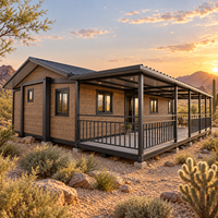 Villa moderne en style cabane, maisons préfabriquées modulaires pour le désert avec terrasse couverte, pour camping, complexe hôtelier et vie en milieu isolé