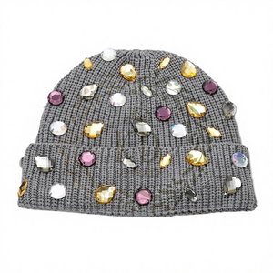 Gorro Unisex Ajustable KD con Rayas, Adornos de Cristal Acrílico, Tejido de Punto Acanalado, Tejido Común - Personalizado OEM/ODM - Product Image 4
