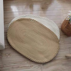 Alfombra de Baño Ovalada Tejida con Cuerda de Algodón, Color Caqui, Gris y Blanco, Absorbente, para Uso Doméstico, Dormitorio, Baño, Ducha, Junto a la Cama - Product Image 4