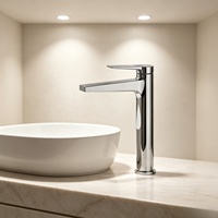 Robinet mitigeur de lavabo chromé à monter sur comptoir, en laiton moderne, à 1 poignée, avec cartouche céramique