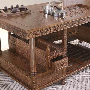 Juego de Mesa de Té de Madera de Ala de Pollo y Caoba con Sistema Mortise y Tenon, Estilo Chino Moderno, para Sala de Estar y Recepción, Modelo 074, Origen Jiangsu, 074 Caoba - Product Image 3