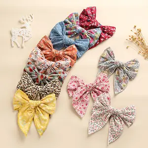 Accessoires pour cheveux printemps <span class=keywords><strong>2022</strong></span>, 6 pouces, imprimés floraux, grands nœuds de marin, pinces à cheveux pour filles d'école, fleurs en coton, pinces à cheveux en forme de nœud de conte de fées - Product Image 1