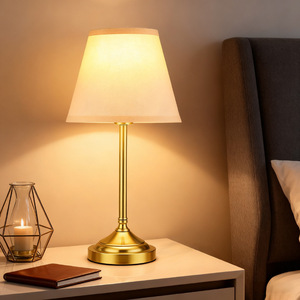 Modern Table <b>Lamp</b> Beige Shade Brass Body <b>Touch</b> Control Cordless LED <b>Bedside</b> Light for Bedroom Decor - Product Image 3