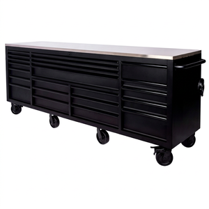 Contenitore per Attrezzi Resistente da 96 Pollici L x 24 pollici. Armadio da Lavoro Mobile Nero Opaco con Piano in Acciaio Inossidabile - Product Image 1