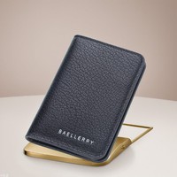 Baellerry dompet tempat kartu sederhana pria, Tas Kartu terbuka kulit lembut pola Lychee