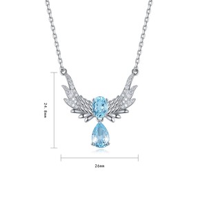 S925 Bạc Nuôi Cấy Thanh Lịch Aquamarine Cánh Mặt Dây Chuyền Vòng Cổ Đồ Trang Sức Mỹ Mảnh - Product Image 1