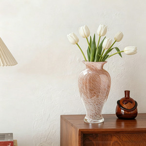 Jarrón de Flores de Vidrio Rosa Estilo Francés Vintage, Elegante Jarrón para Plantas Acuáticas, Adorno Decorativo para Mesa de Hogar - Product Image 3