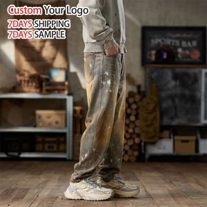 Custom Paint High Quality Weg Denim <b>Jeans</b> Pant Streetwear Vintage Distressed Wholesale Splatter Baggy Straight Fit for Men <b>Jeans</b> - Product Image 5