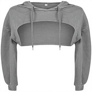 Sudadera con Capucha Corta de Manga Larga para Mujer, Estilo Punk, Hip Hop, Sexy, para Bailar, Rave - Product Image 1