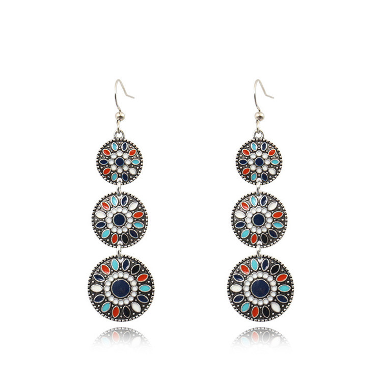 Trendz Cloisonné Rétro Style Ethnique Goutte D'huile Européen Et Américain De Noël Boucles D'oreilles