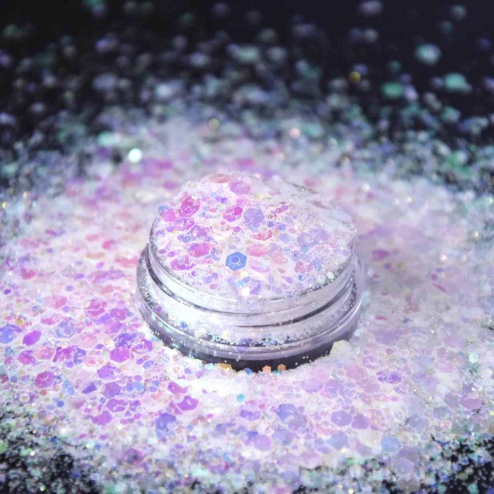 Hoge Kwaliteit Polyester Chunky Glitters Aangepaste Iriserende Fijne Glitters Voor Nail Body Decoratie