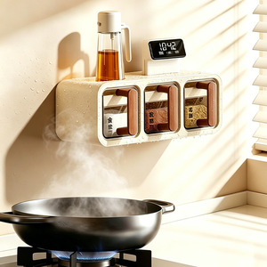 <b>Spice</b> <b>Jar</b> Wall Mounted Multi Compartment Sealed Moisture Proof With Wooden Lid For Kitchen Storage L Size - Product Image 4