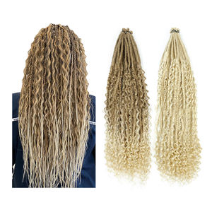 Shinein Hippie stile Dreadlock scatola Boho trecce uncinetto capelli <span class=keywords><strong>con</strong></span> estremità ricci sintetiche Single Ended dread <span class=keywords><strong>extension</strong></span> - Product Image 1