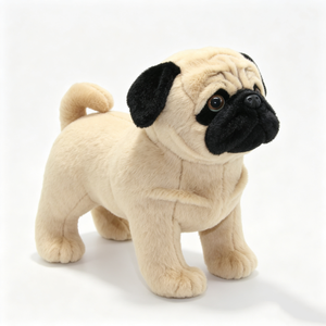 Pug en peluche personnalisé, visage noir, réaliste, en position debout, couleur beige. - Product Image 1