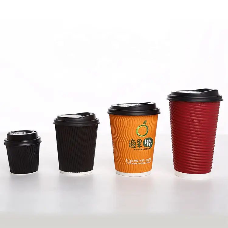 Оптовая продажа Эко-дружественных Пользовательский логотип печатные кофейные чашки забрать одноразовые пульсационные стены 8 унций 10 унций 12 унций бумажный стаканчик с логотипом