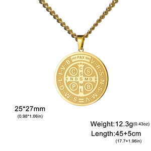Collier en acier inoxydable avec <span class=keywords><strong>médaille</strong></span> de Saint Benoît, gravure double face, croix d'exorcisme, prière, amulette catholique pour femmes et hommes, bijoux - Product Image 5